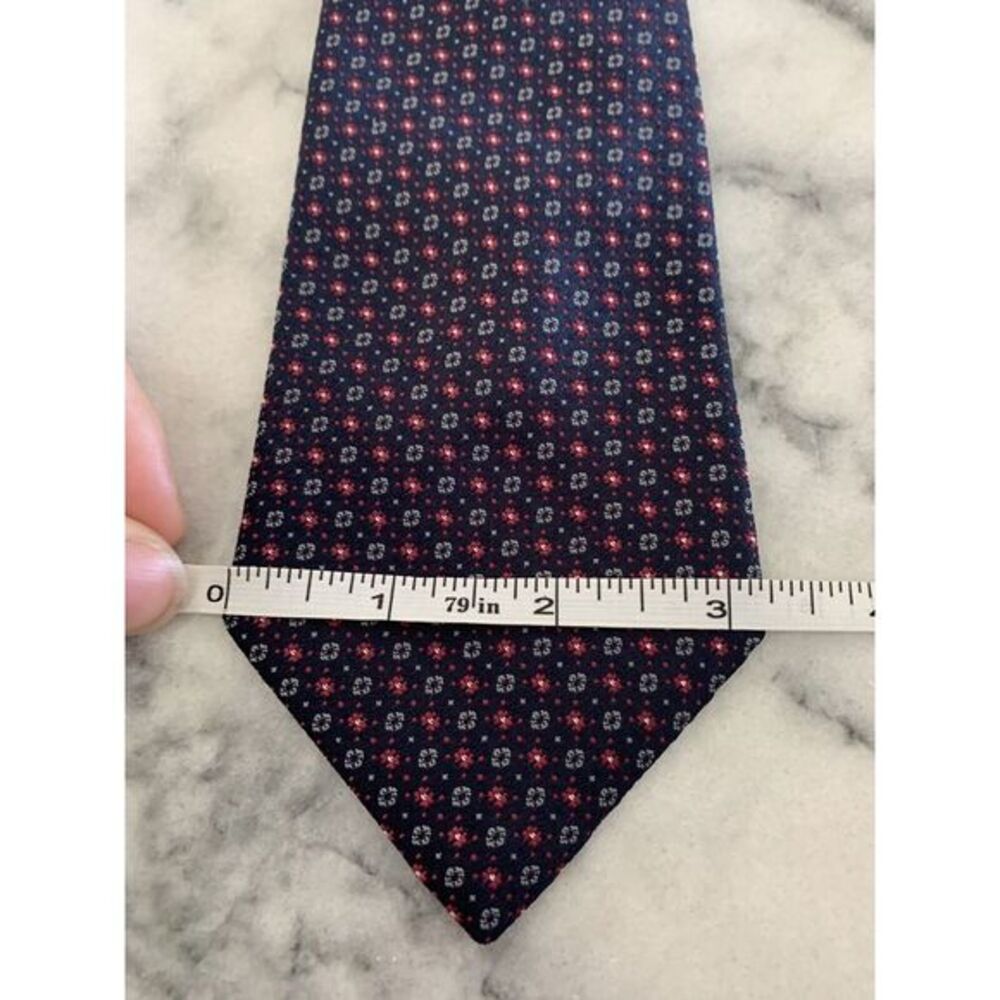 Austin Manor Vintage Dark Navy Blue Geometric Foulard Woven Tie Made In USA